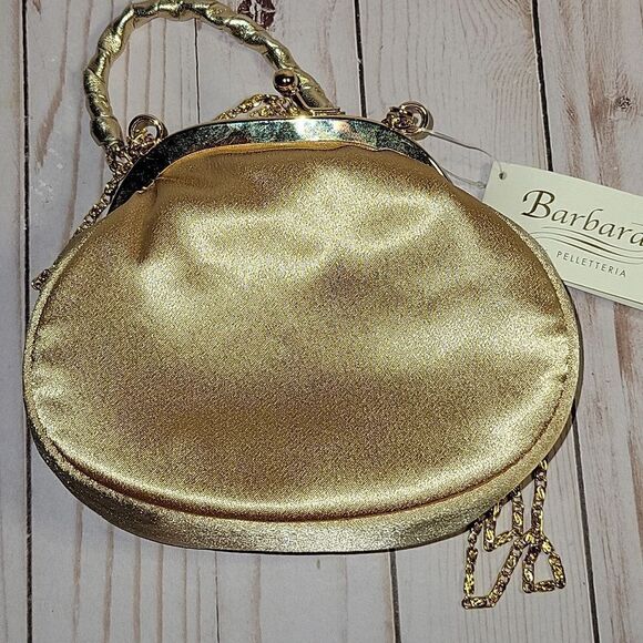 Gorgeous BARBARA Pelletarria Italy Clutch Satin Beaded  Bag  Gold NWT - Picture 13 of 13